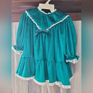 Vintage Green Velour Dress Baby Girl Holiday